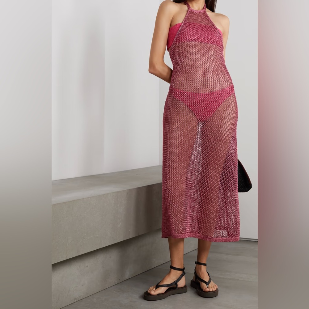 Cult Gaia Pink Mesh Swim Coverup